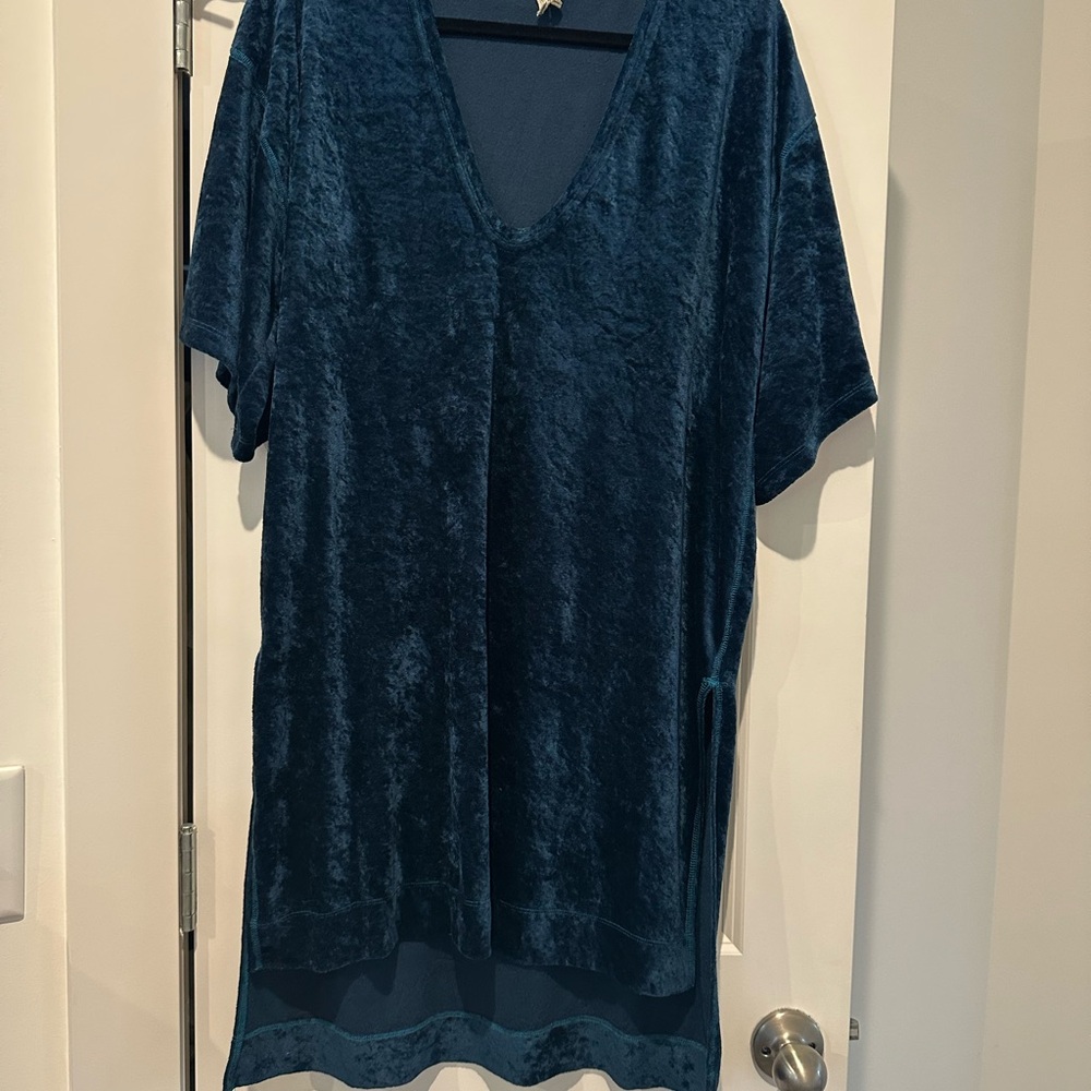 Free People Velvet V-Neck Tunic in Deep Blue